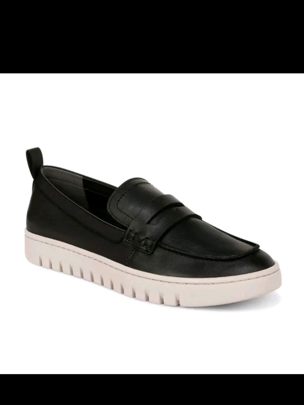 Vionic Black Leather Slip-On Penny Loafer with Cream Lug Sole